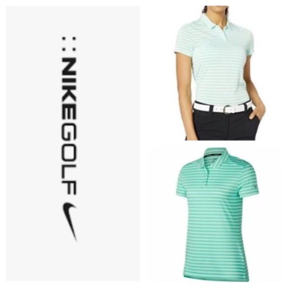 NWT NIKE Golf Dry Polo Shirt Green Striped Short Sleeve Shirt Top 884867-342